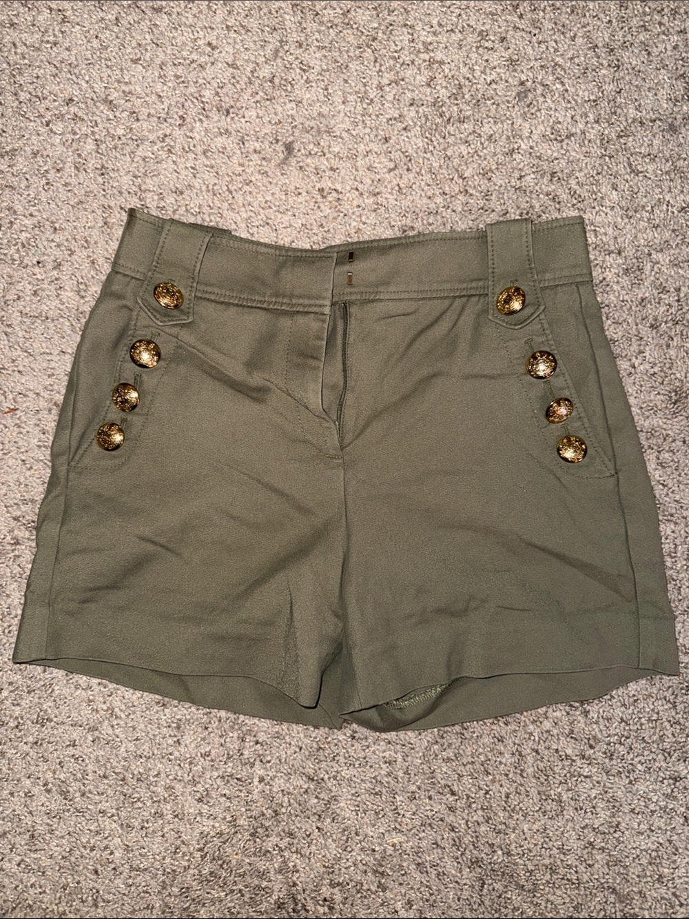 White House Black Market Olive Green High-Rise Button Front Shorts